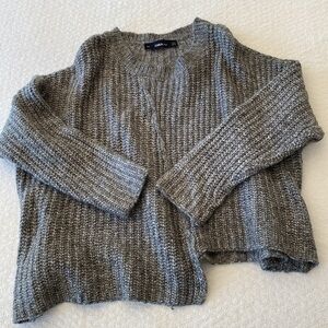 Zara Acrylic Alpaca Blend Gray Sweater Pullover Asymmetrical Oversized Knit Crew